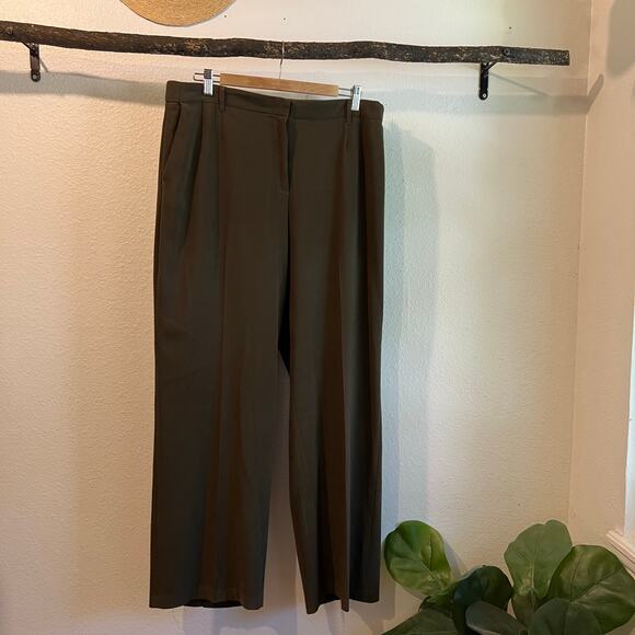 Coldwater Creek Olive Green High Rise Relaxed Wide Leg Trouser Pants Size 12 - Picture 12 of 13